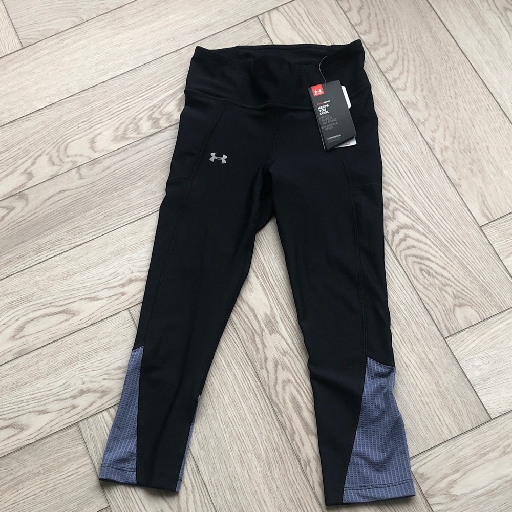 Under Armour Black Capri Leggings with Gray Lower Panels